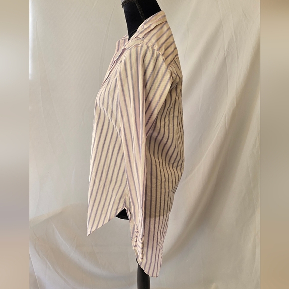 Frank & Eileen women S greyson blue pink white stripe shirt high low back Italy, - Picture 6 of 11